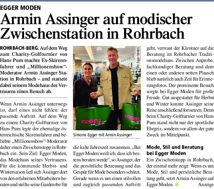 Zeitungsbericht Egger-Moden